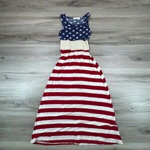 REBORN J American Flag Maxi Dress Women Stars Stripes Boho Festival Patriotic
